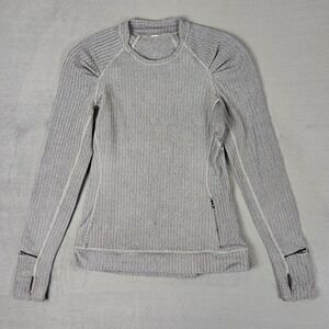 Lululemon Think Fast Long Sleeve Shirt Women 6 Heathered Herringbone BLACK/SLATE